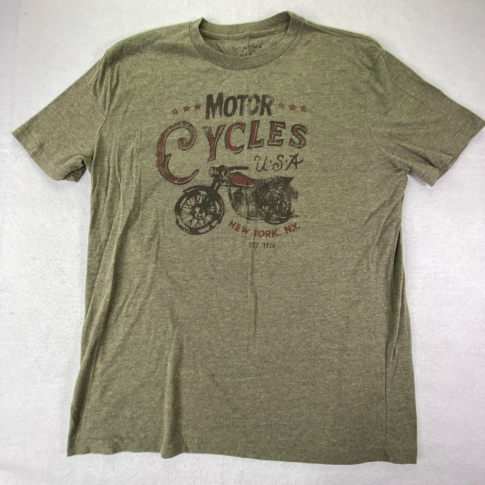 Motor Cycle USA Mens Shirt Army Green Extra Large Short Sleeve Casual Sonoma